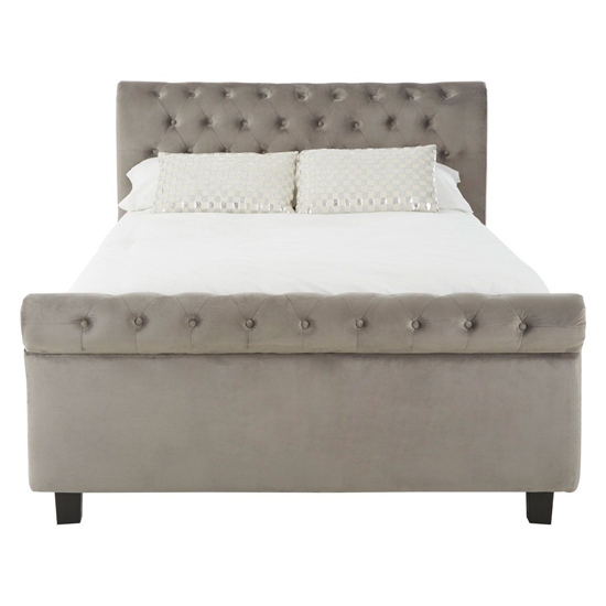 Lionrock Velvet Storage Ottoman King Size Bed In Steel Grey