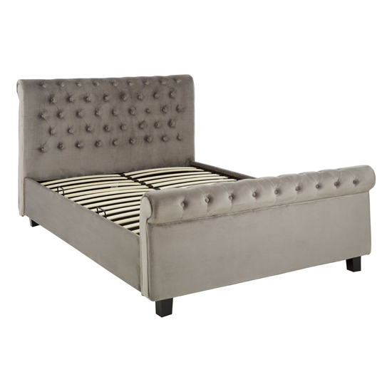 Lionrock Velvet Storage Ottoman King Size Bed In Steel Grey