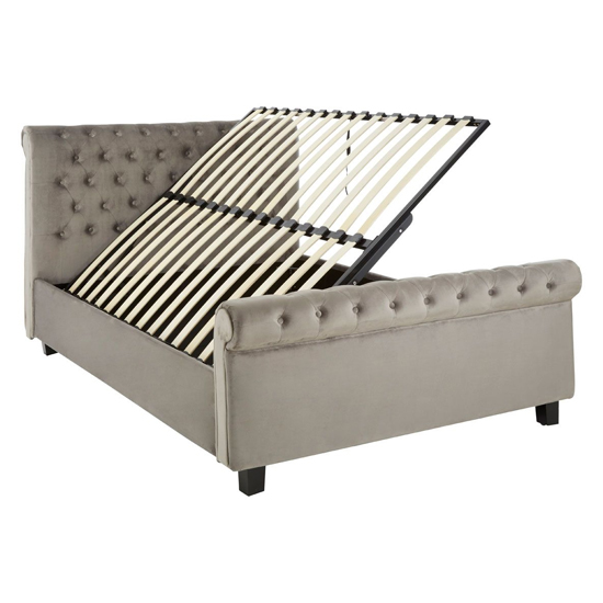 Lionrock Velvet Storage Ottoman King Size Bed In Steel Grey