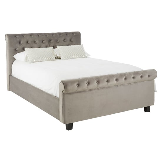 Product photograph of Lionrock Velvet Storage Ottoman King Size Bed In Steel Grey from Furniture in Fashion