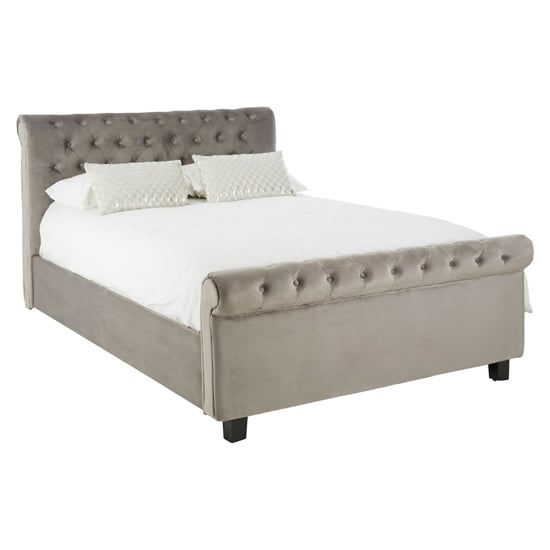 Photo of Lionrock velvet storage ottoman king size bed in steel grey