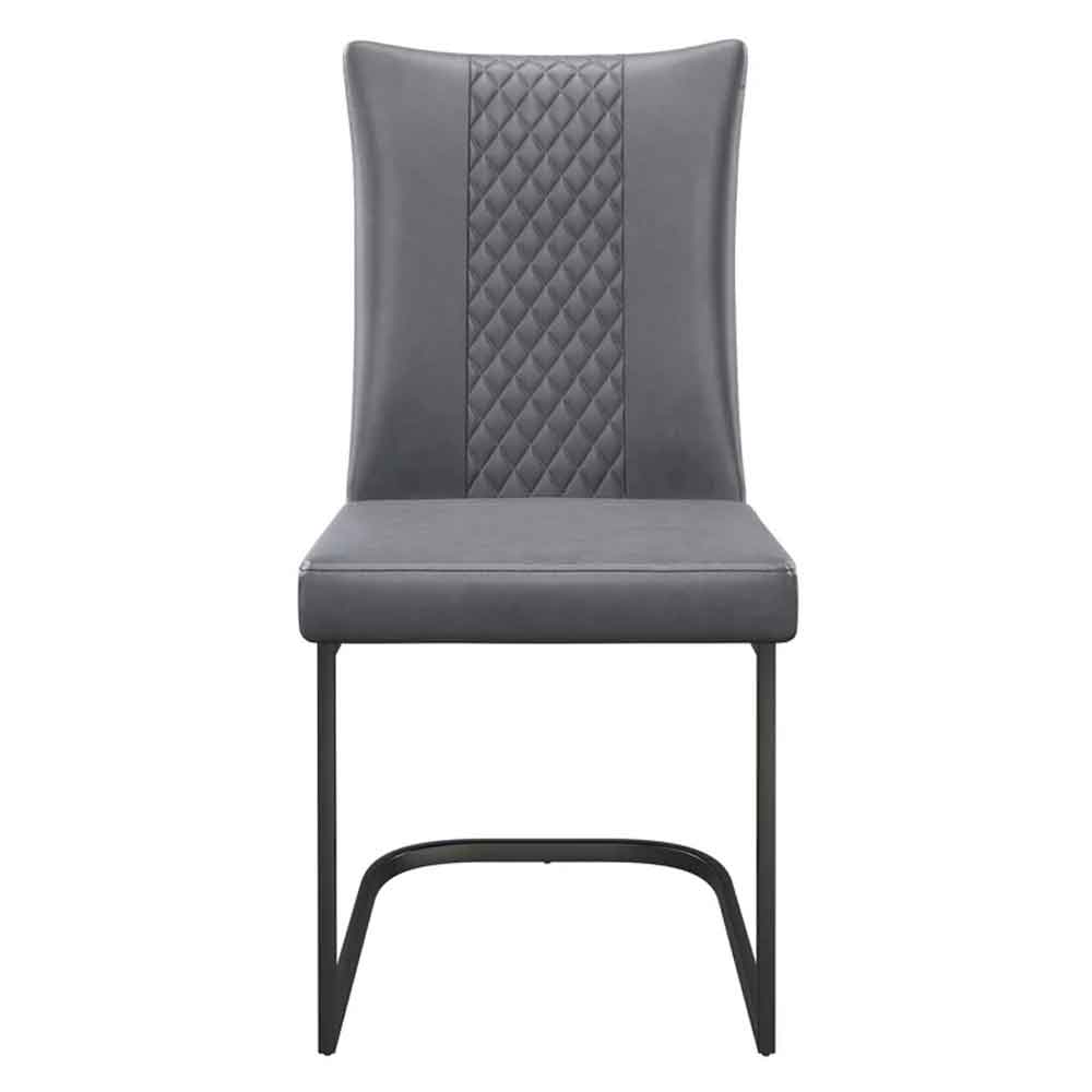 Liora Dark Grey Faux Leather Dining Chairs with Black Legs in Pair