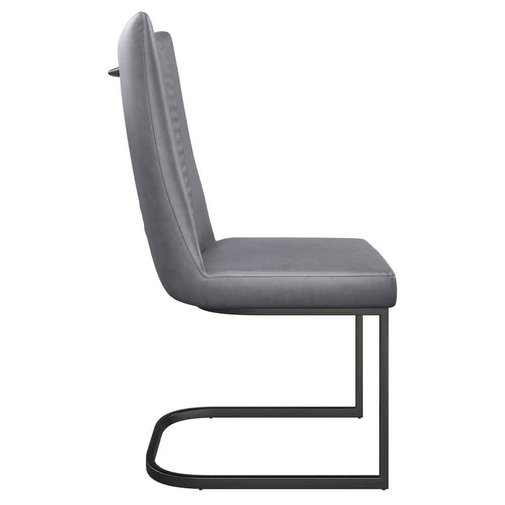 Liora Dark Grey Faux Leather Dining Chairs with Black Legs in Pair