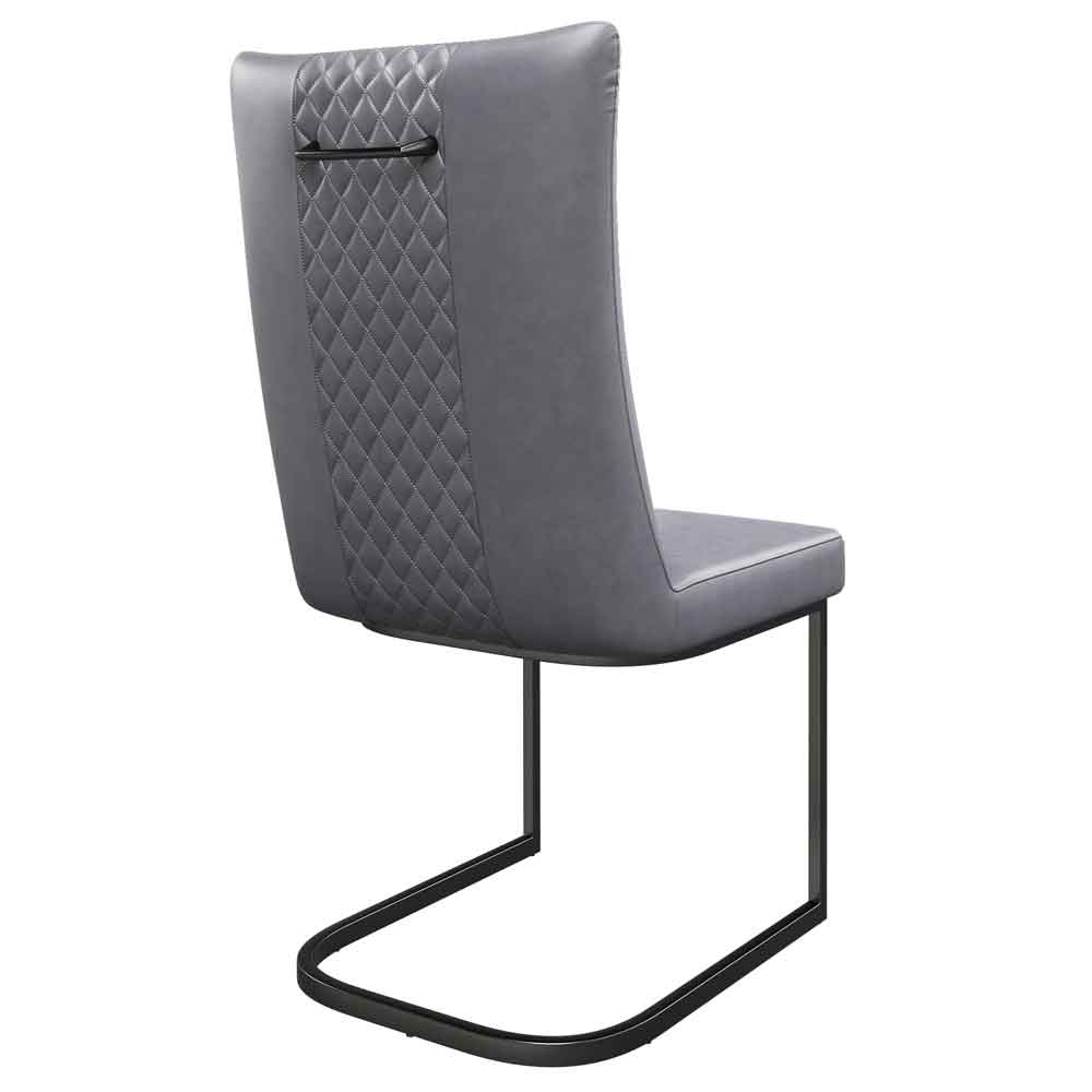 Liora Dark Grey Faux Leather Dining Chairs with Black Legs in Pair