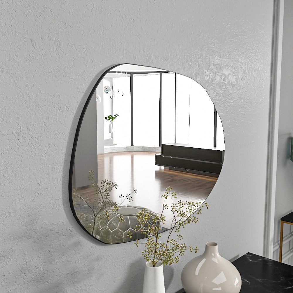 Liora Glass Wall Mirror with Black Wooden Frame