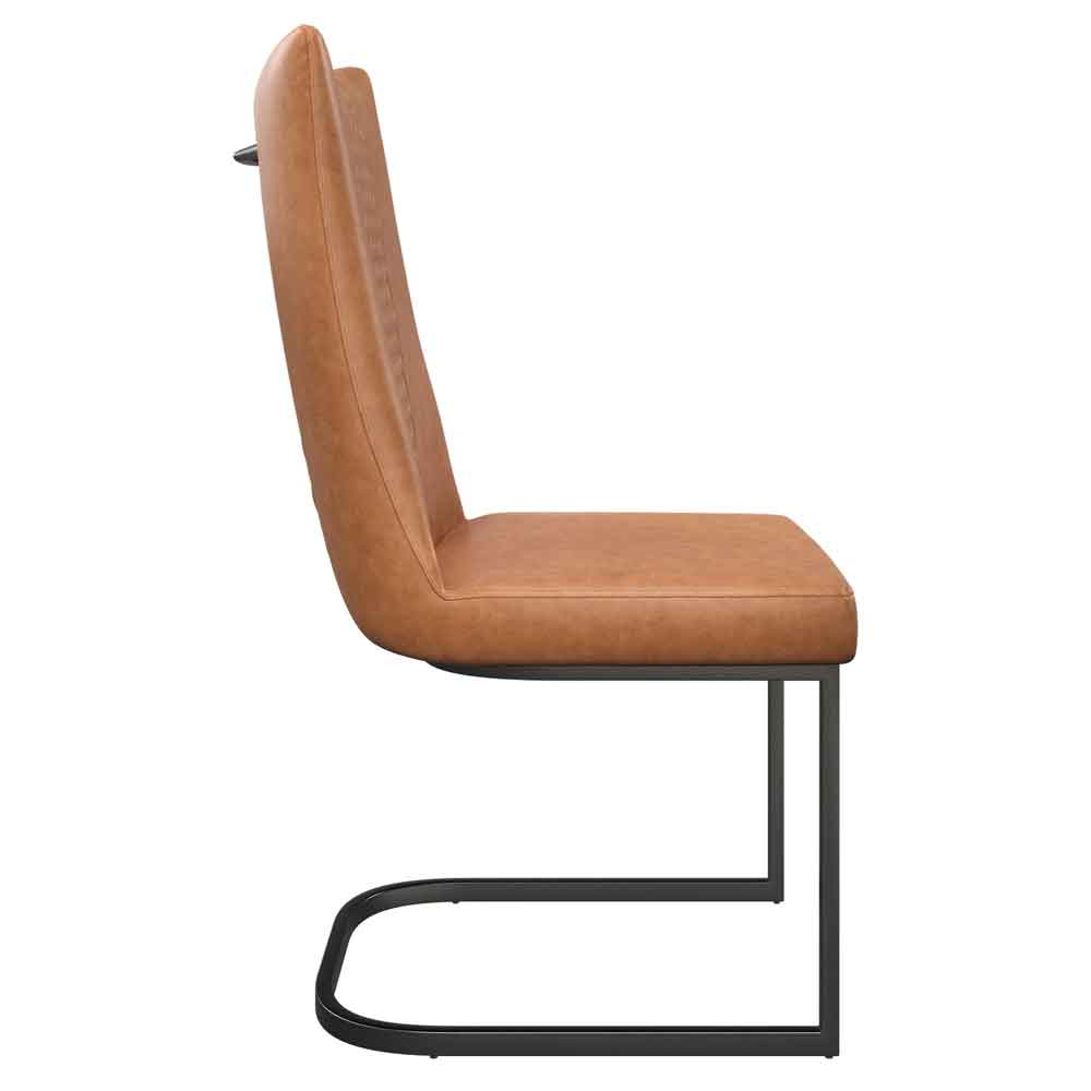 Liora Tan Faux Leather Dining Chairs with Black Legs in Pair