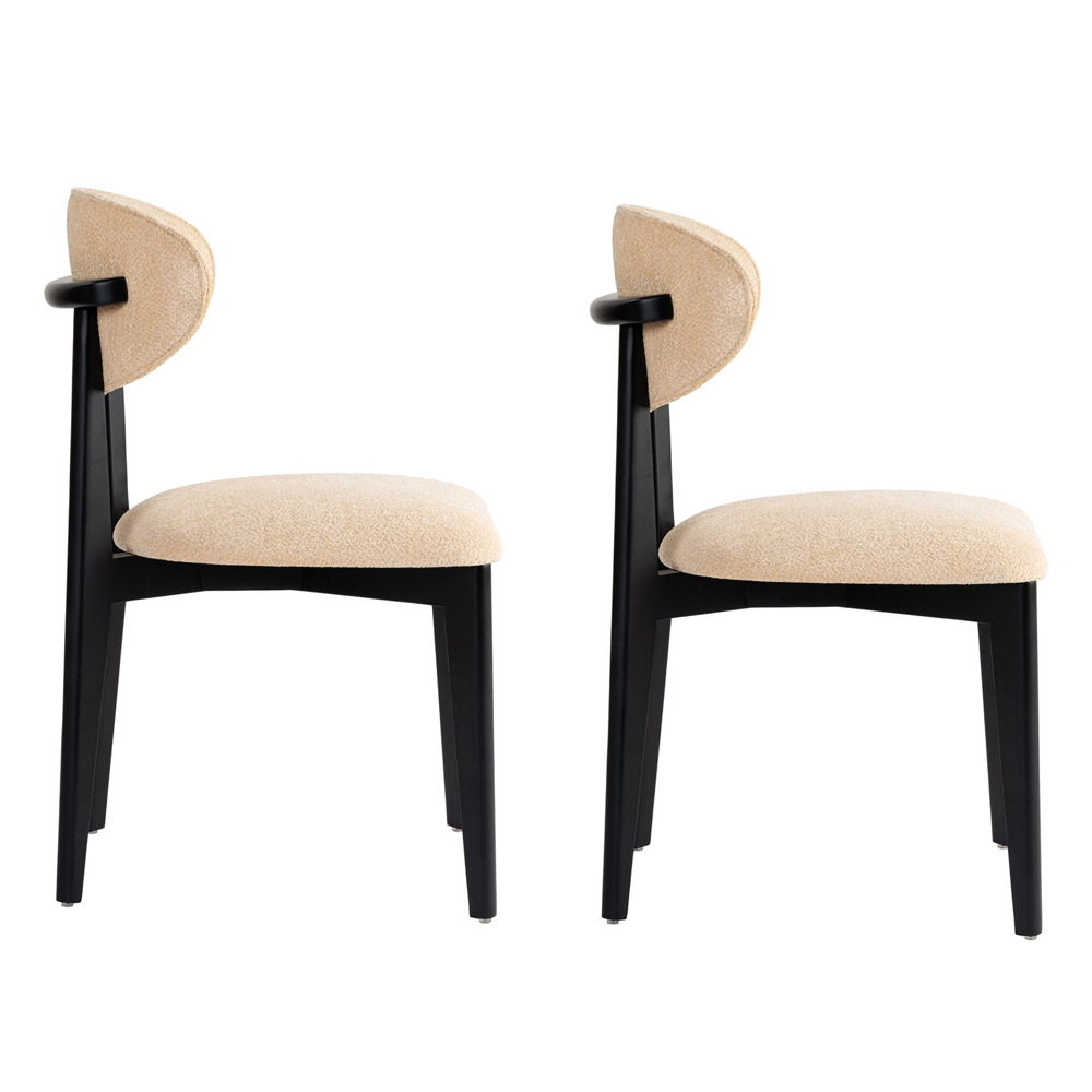 Lioro Beige Fabric Dining Chairs with Black Wooden Frame in Pair