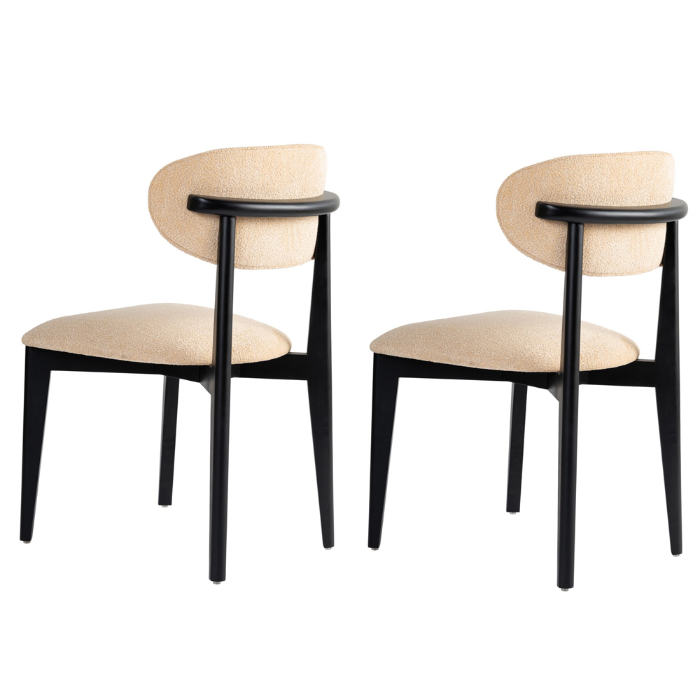Lioro Beige Fabric Dining Chairs with Black Wooden Frame in Pair