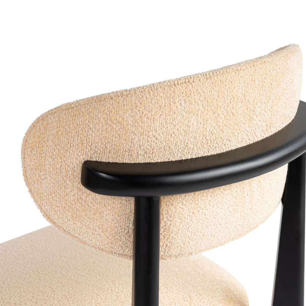 Lioro Beige Fabric Dining Chairs with Black Wooden Frame in Pair