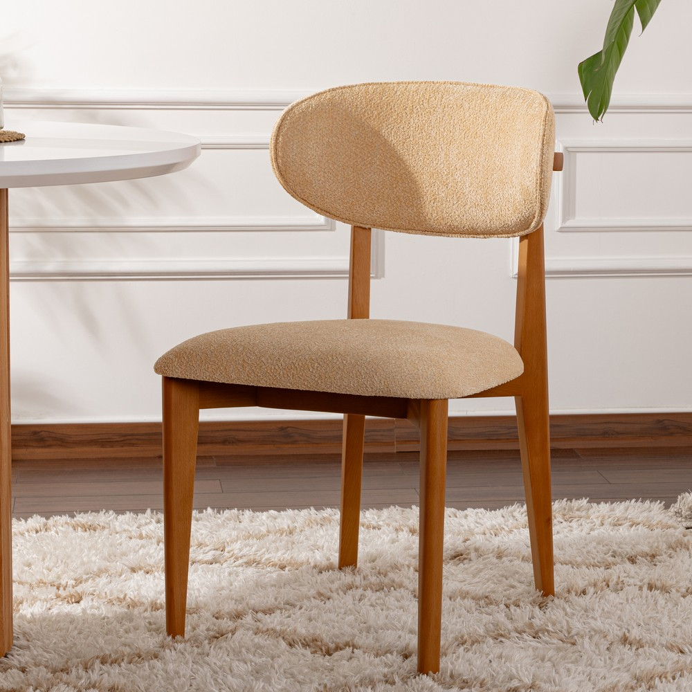 Lioro Beige Fabric Dining Chairs with Dark Oak Wooden Frame in Pair