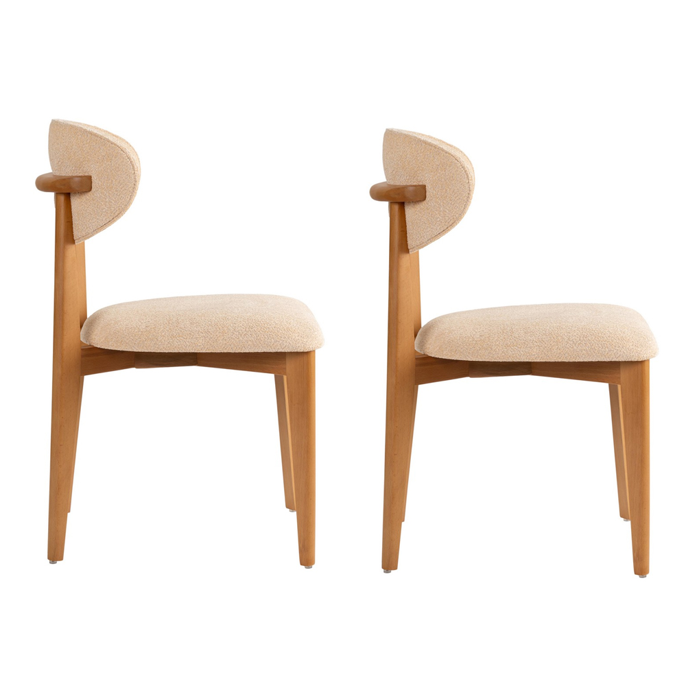 Lioro Beige Fabric Dining Chairs with Dark Oak Wooden Frame in Pair