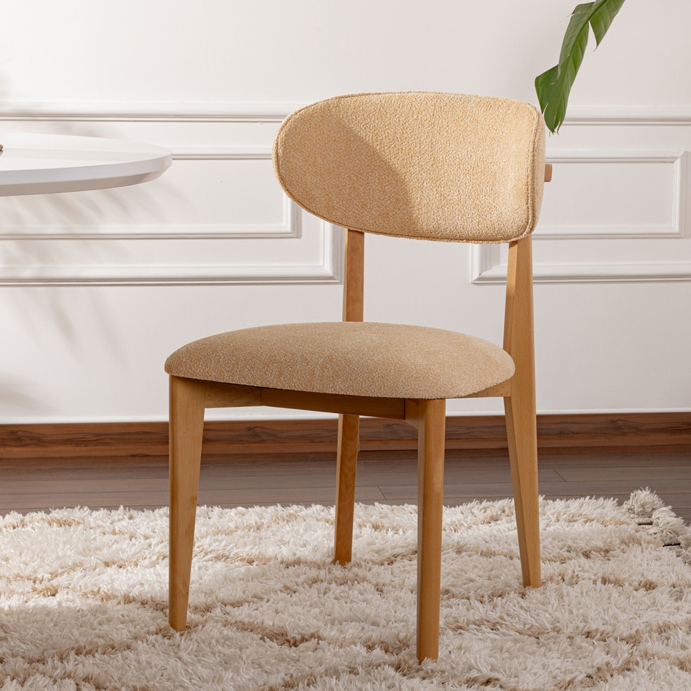 Lioro Beige Fabric Dining Chairs with Light Oak Wooden Frame in Pair