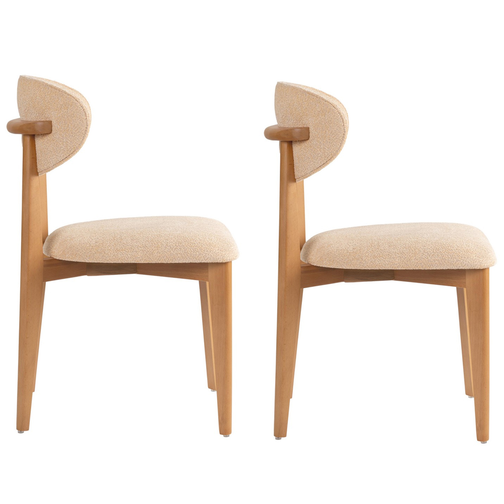 Lioro Beige Fabric Dining Chairs with Light Oak Wooden Frame in Pair