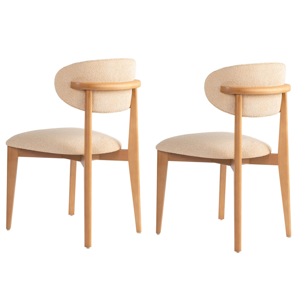 Lioro Beige Fabric Dining Chairs with Light Oak Wooden Frame in Pair