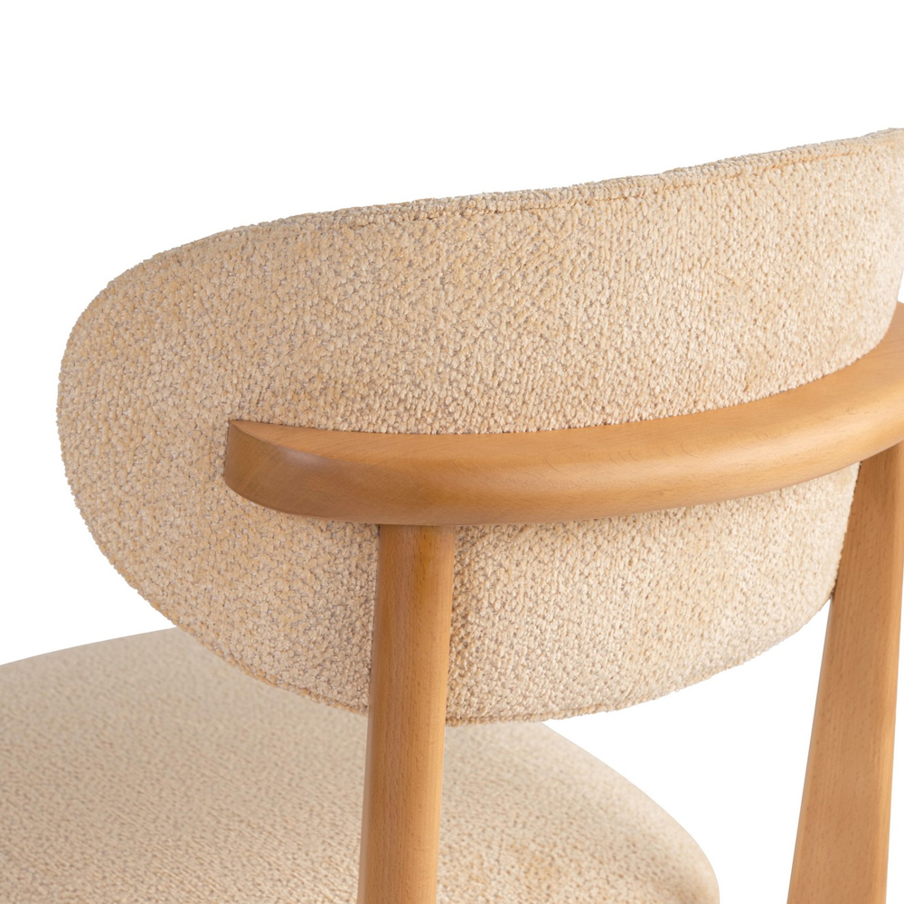 Lioro Beige Fabric Dining Chairs with Light Oak Wooden Frame in Pair