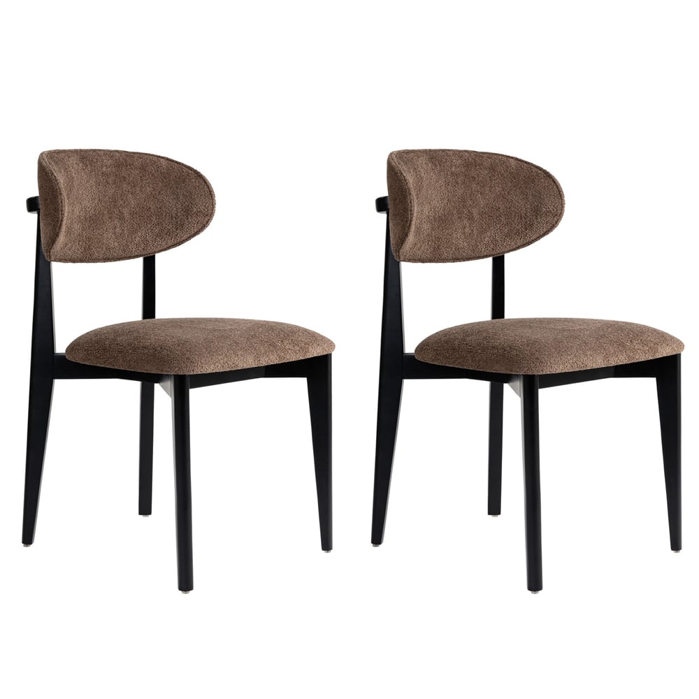 Lioro Brown Fabric Dining Chairs with Black Wooden Frame in Pair