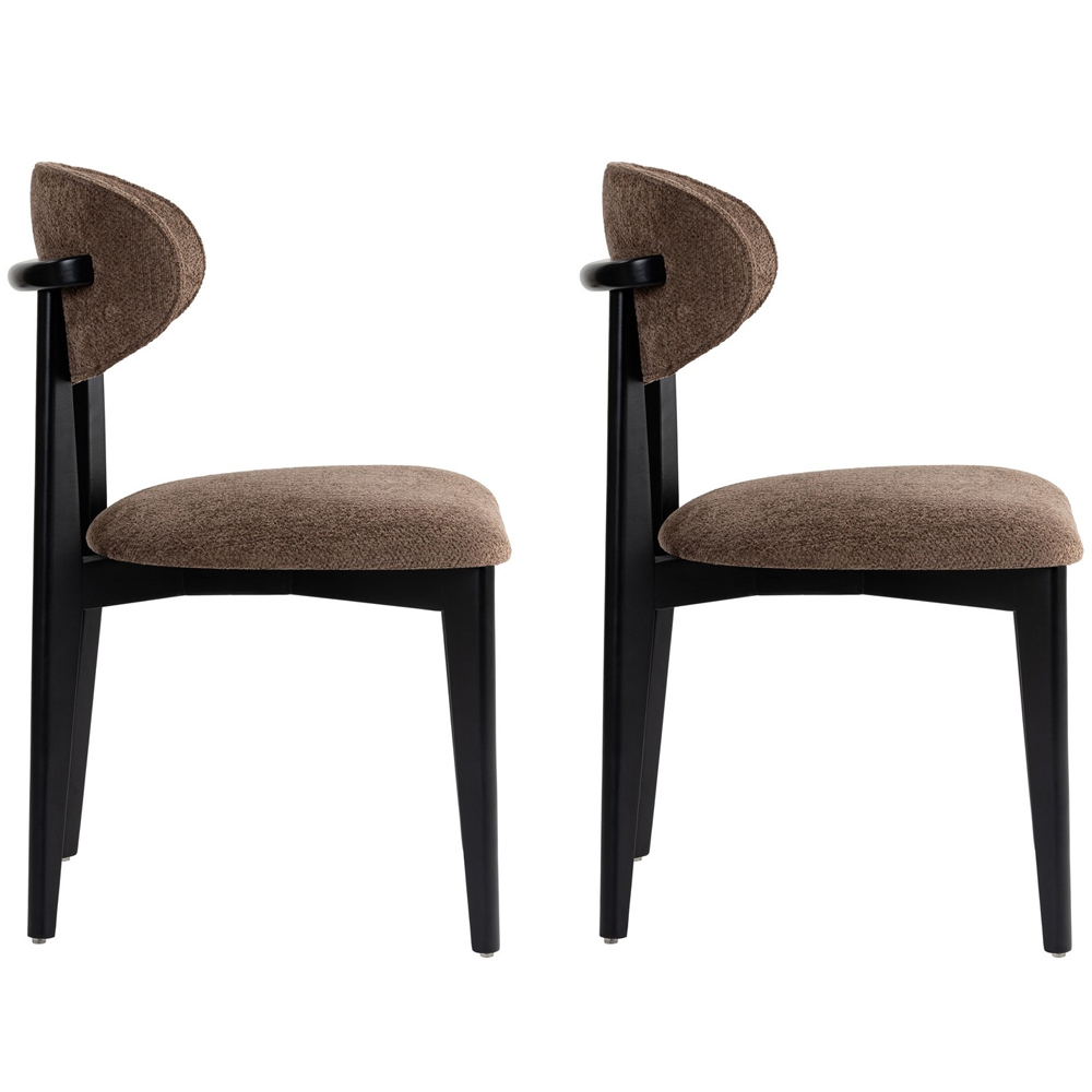 Lioro Brown Fabric Dining Chairs with Black Wooden Frame in Pair
