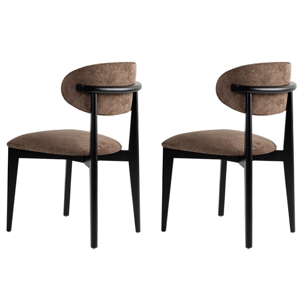 Lioro Brown Fabric Dining Chairs with Black Wooden Frame in Pair