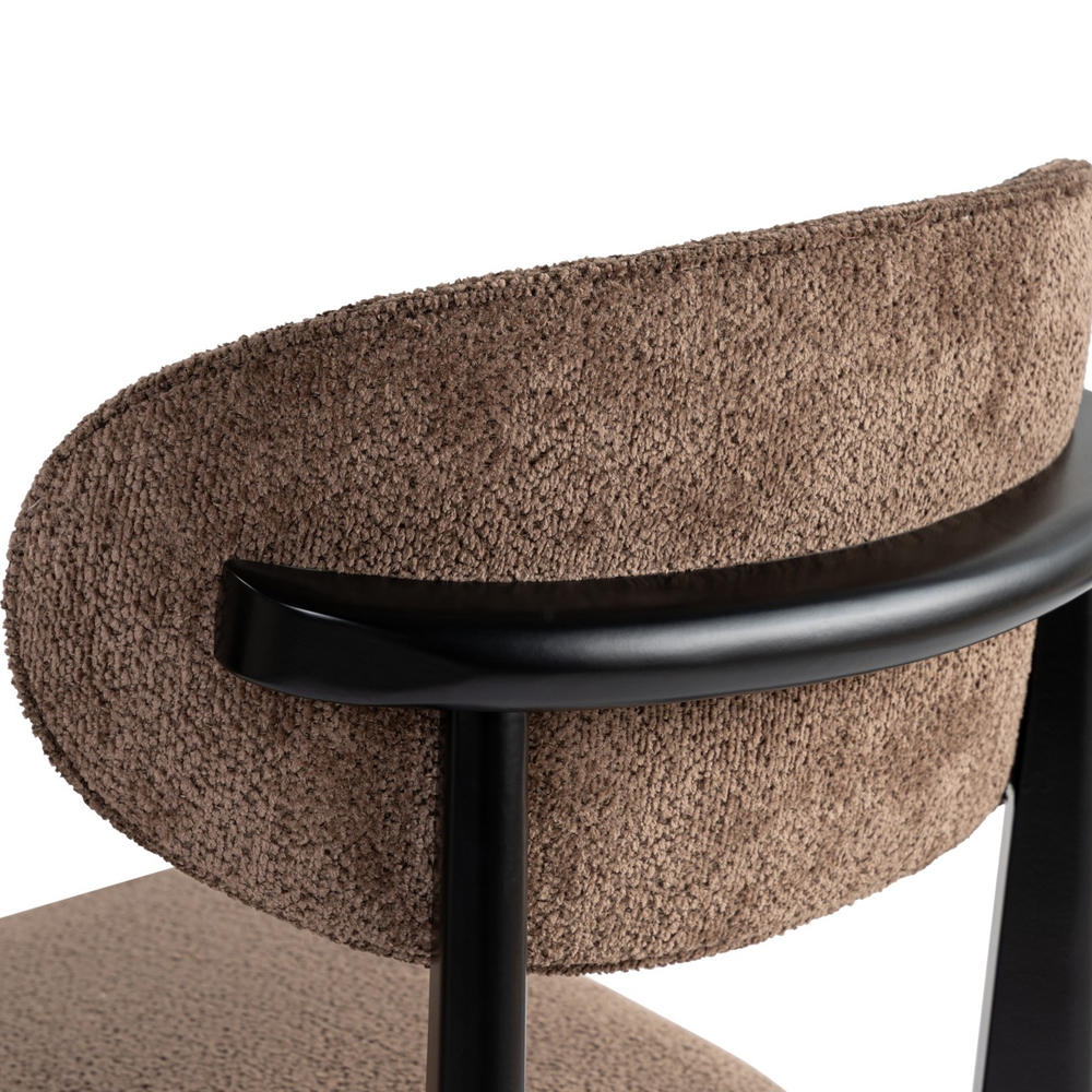 Lioro Brown Fabric Dining Chairs with Black Wooden Frame in Pair