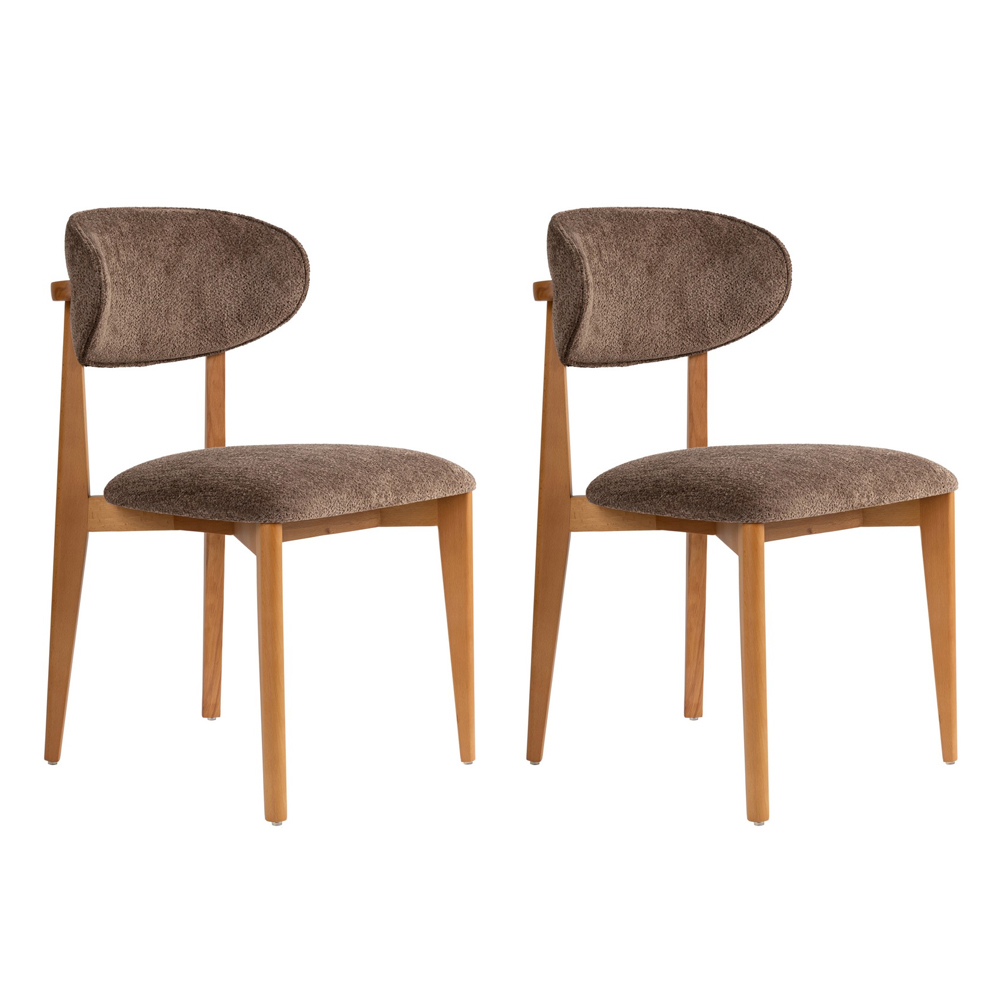 Lioro Brown Fabric Dining Chairs with Dark Oak Wooden Frame in Pair