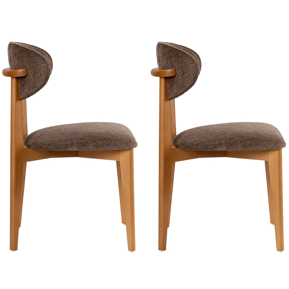 Lioro Brown Fabric Dining Chairs with Dark Oak Wooden Frame in Pair