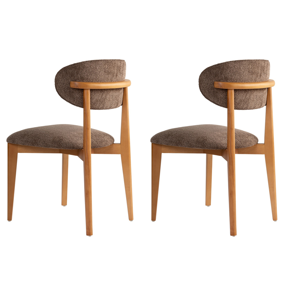Lioro Brown Fabric Dining Chairs with Dark Oak Wooden Frame in Pair