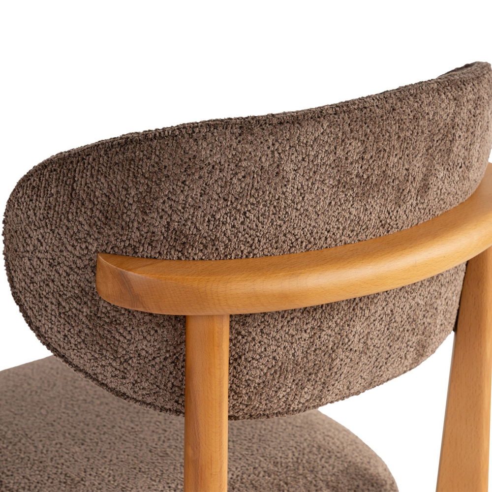 Lioro Brown Fabric Dining Chairs with Dark Oak Wooden Frame in Pair