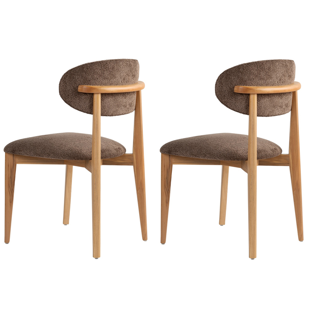 Lioro Brown Fabric Dining Chairs with Light Oak Wooden Frame in Pair