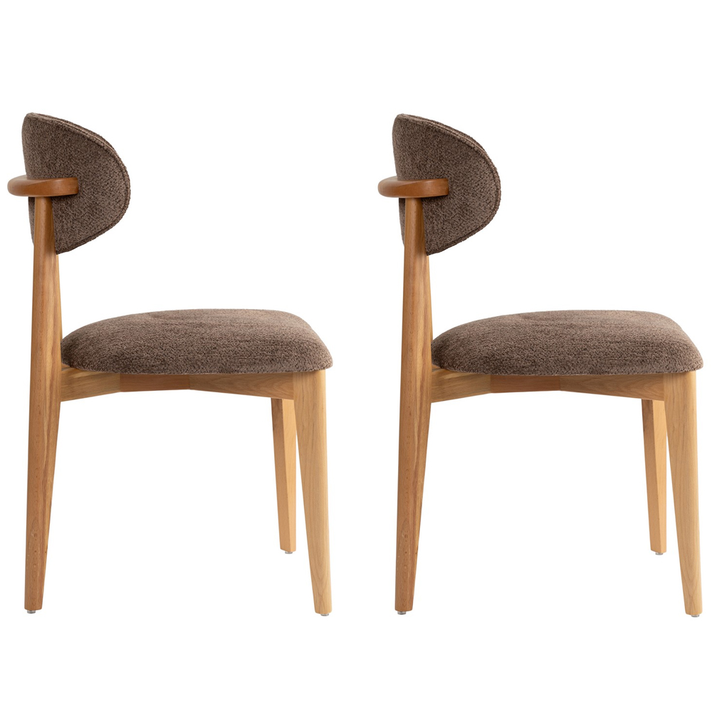 Lioro Brown Fabric Dining Chairs with Light Oak Wooden Frame in Pair