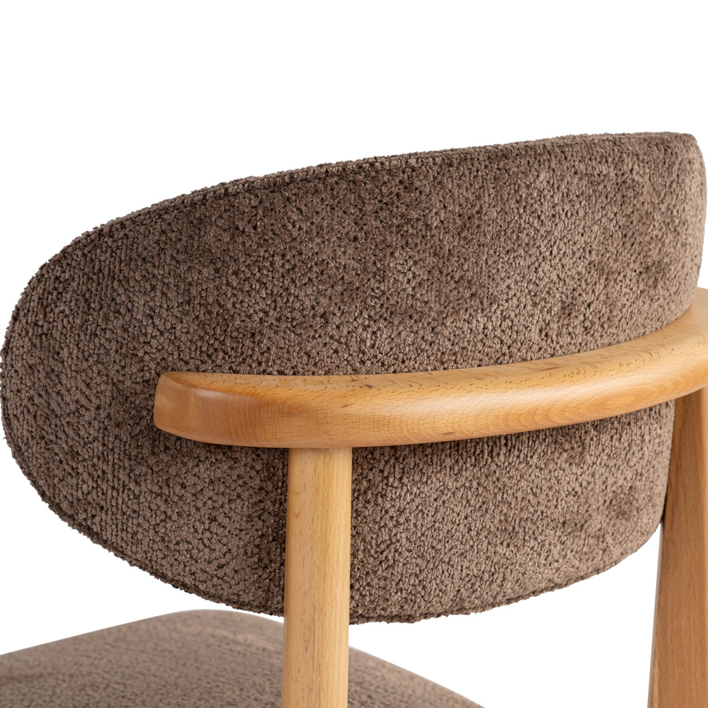 Lioro Brown Fabric Dining Chairs with Light Oak Wooden Frame in Pair
