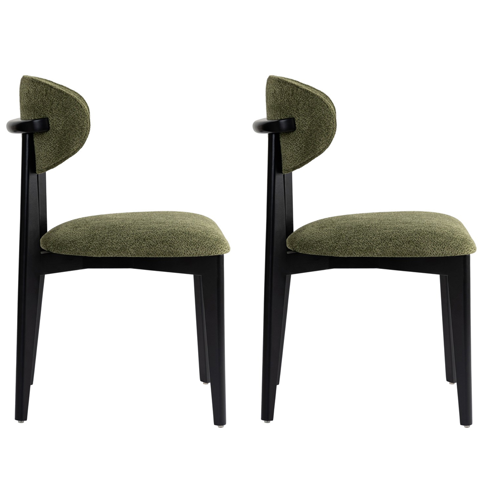 Lioro Green Fabric Dining Chairs with Black Wooden Frame in Pair