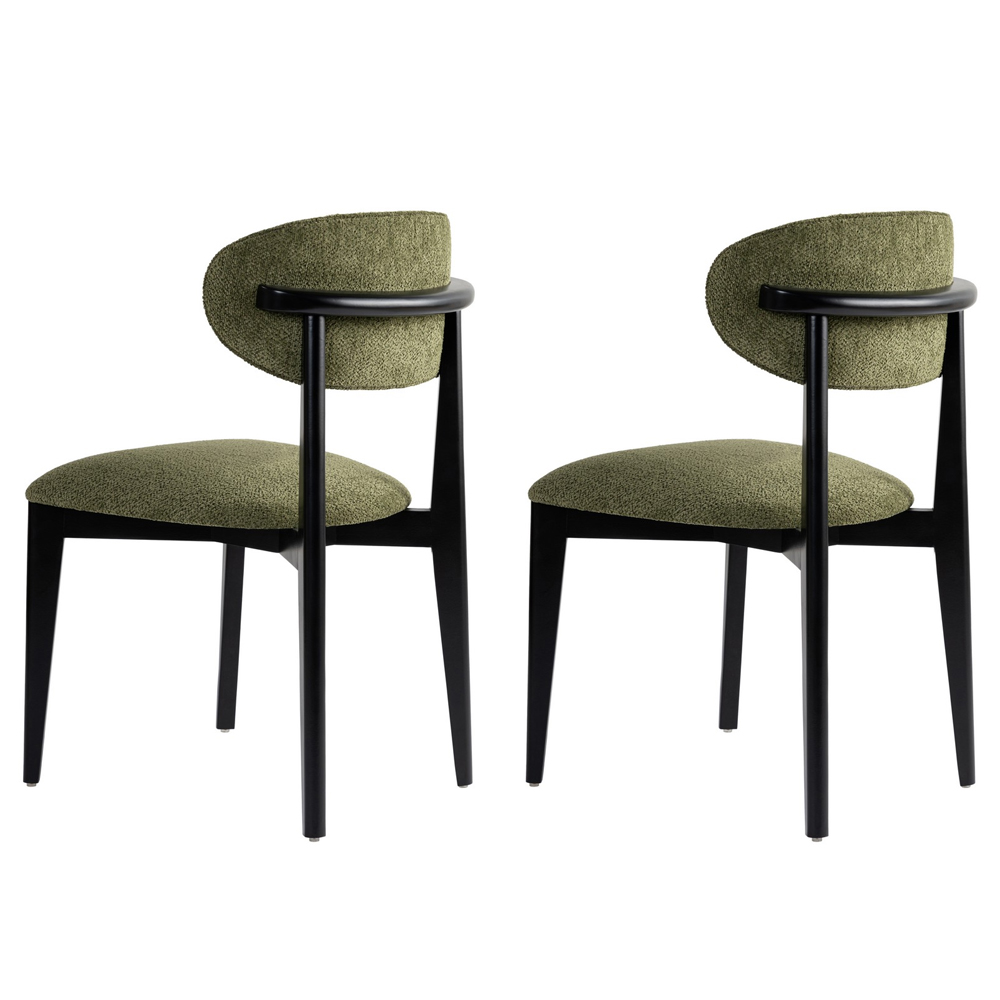 Lioro Green Fabric Dining Chairs with Black Wooden Frame in Pair