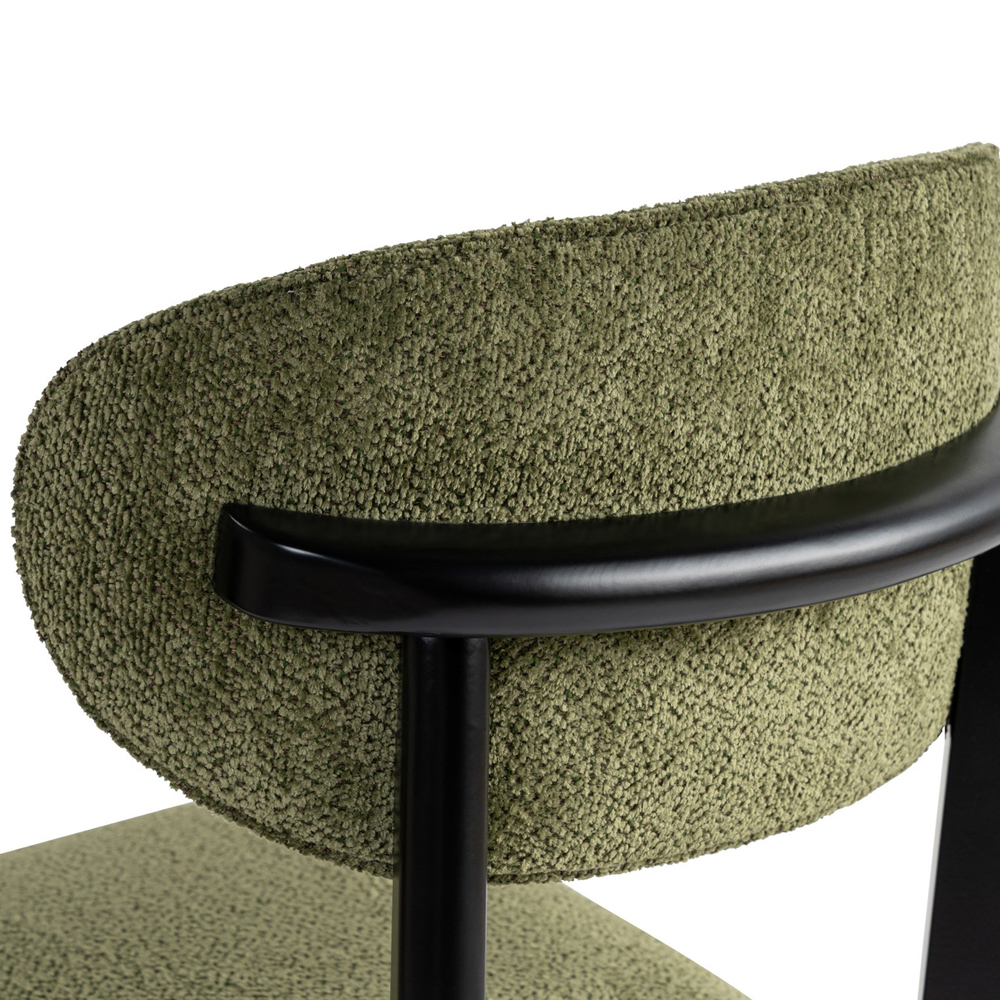 Lioro Green Fabric Dining Chairs with Black Wooden Frame in Pair