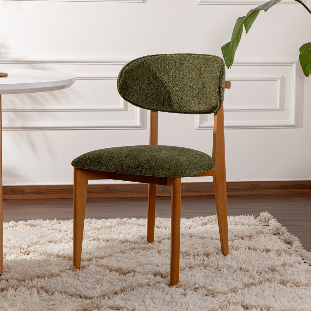 Lioro Green Fabric Dining Chairs with Dark Oak Wooden Frame in Pair
