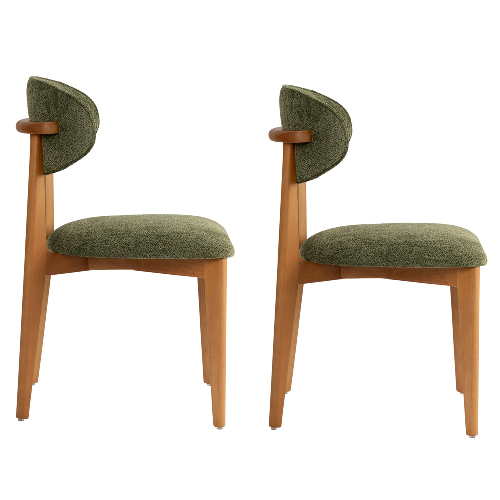 Lioro Green Fabric Dining Chairs with Dark Oak Wooden Frame in Pair