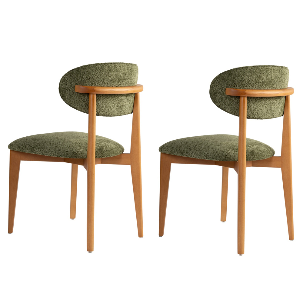 Lioro Green Fabric Dining Chairs with Dark Oak Wooden Frame in Pair