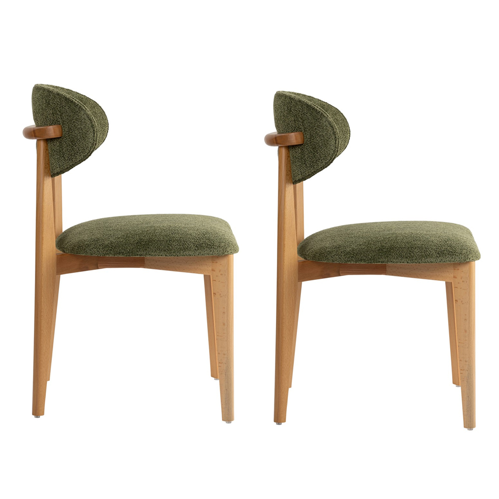 Lioro Green Fabric Dining Chairs with Light Oak Wooden Frame in Pair