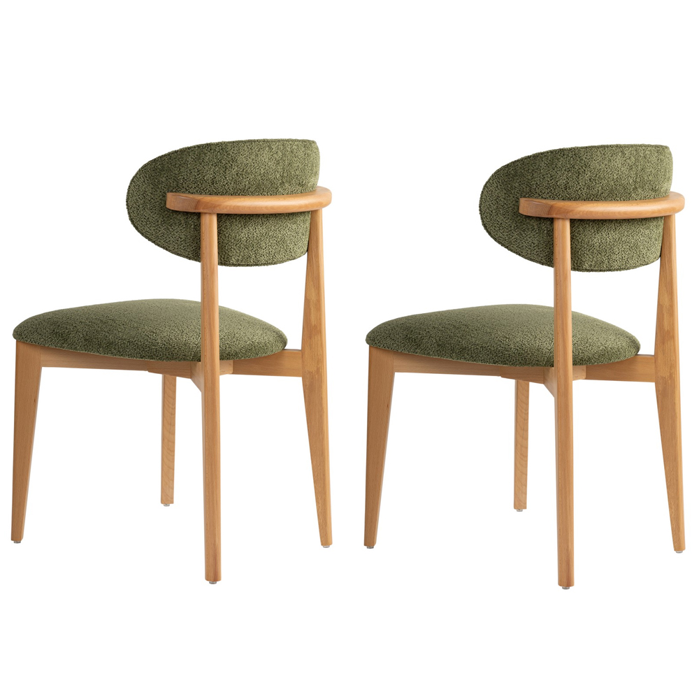 Lioro Green Fabric Dining Chairs with Light Oak Wooden Frame in Pair