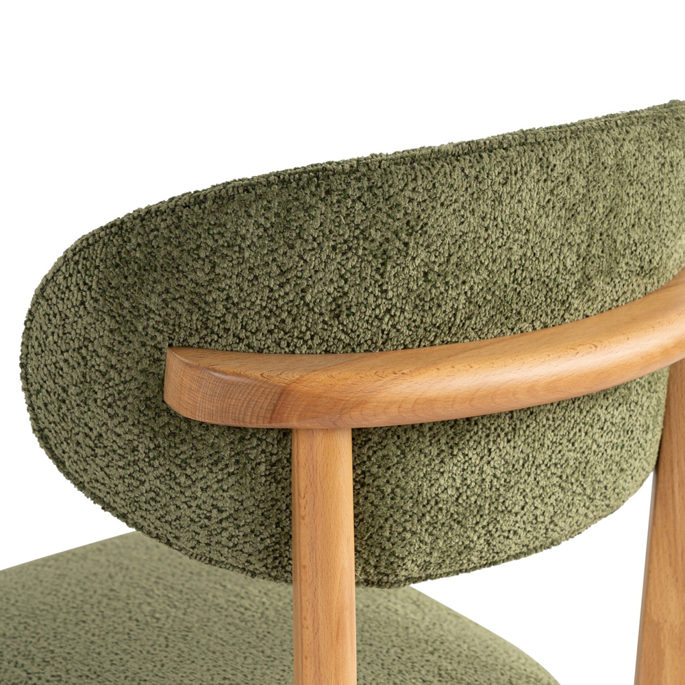 Lioro Green Fabric Dining Chairs with Light Oak Wooden Frame in Pair