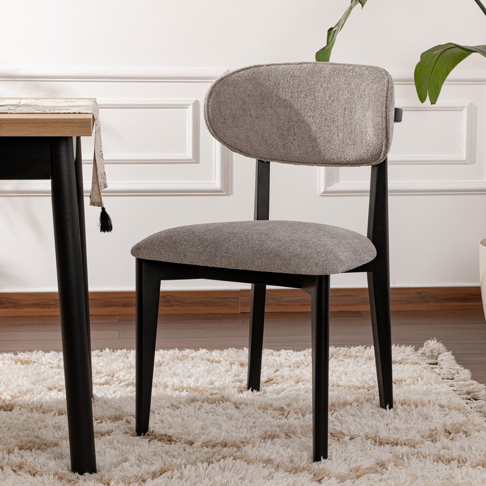 Lioro Grey Fabric Dining Chairs with Black Wooden Frame in Pair