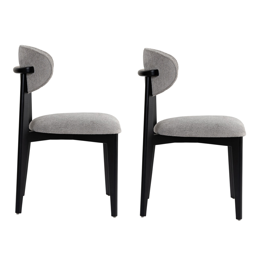 Lioro Grey Fabric Dining Chairs with Black Wooden Frame in Pair