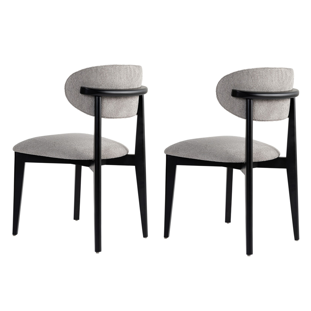 Lioro Grey Fabric Dining Chairs with Black Wooden Frame in Pair