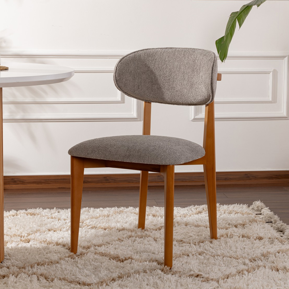 Lioro Grey Fabric Dining Chairs with Dark Oak Wooden Frame in Pair