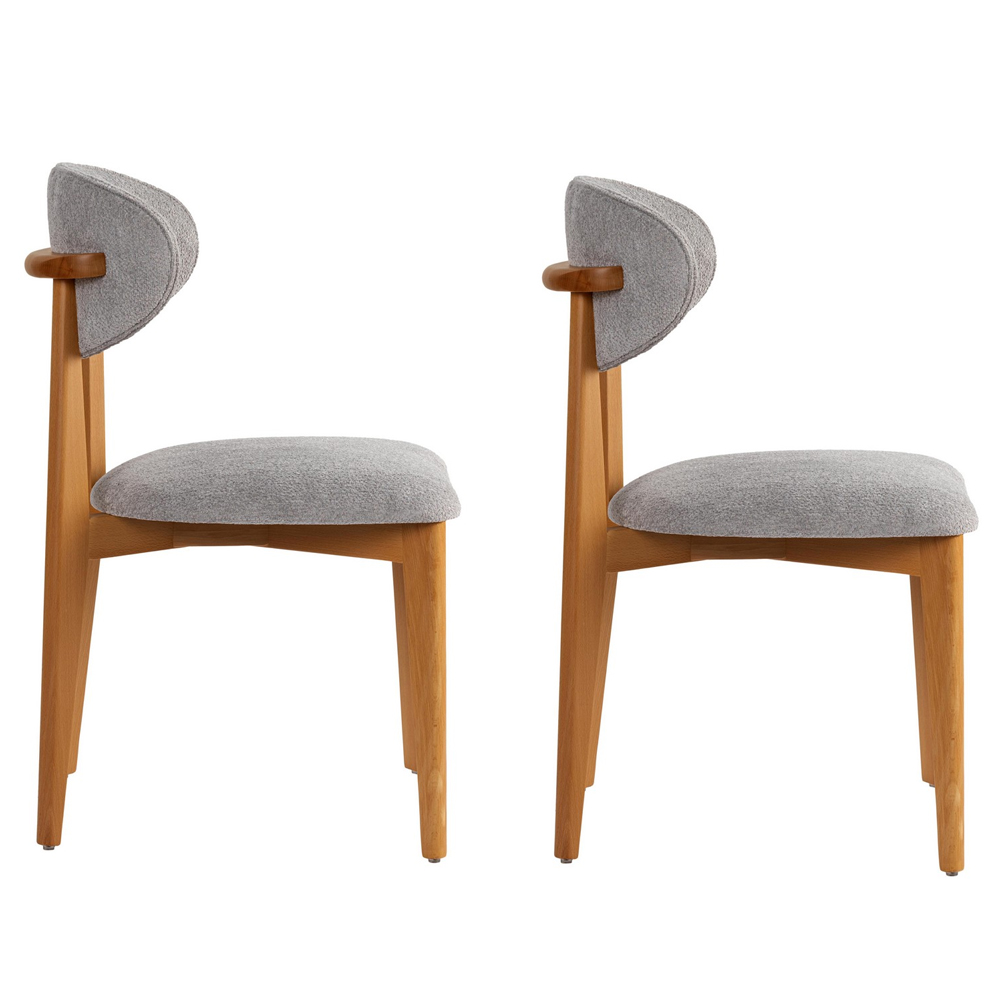 Lioro Grey Fabric Dining Chairs with Dark Oak Wooden Frame in Pair