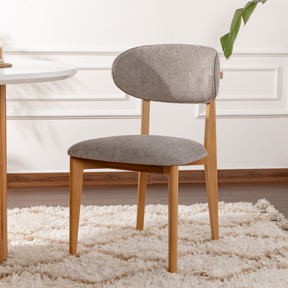 Lioro Grey Fabric Dining Chairs with Light Oak Wooden Frame in Pair