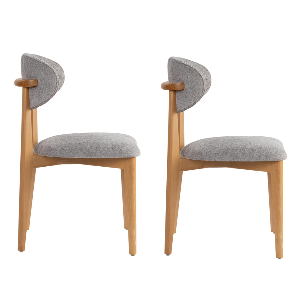 Lioro Grey Fabric Dining Chairs with Light Oak Wooden Frame in Pair
