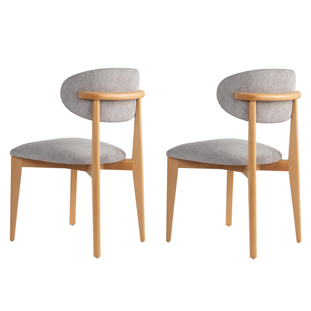 Lioro Grey Fabric Dining Chairs with Light Oak Wooden Frame in Pair