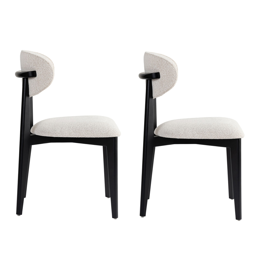 Lioro White Fabric Dining Chairs with Black Wooden Frame in Pair