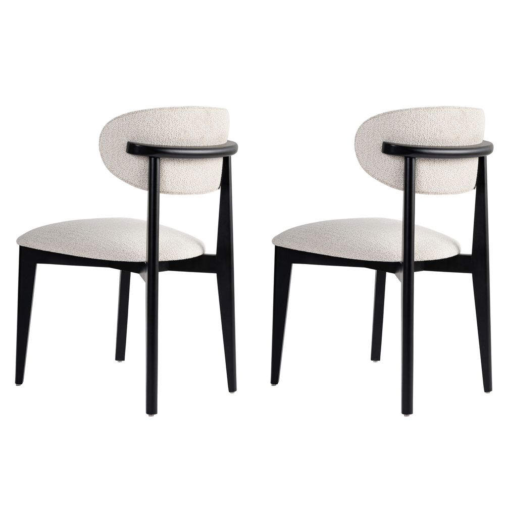Lioro White Fabric Dining Chairs with Black Wooden Frame in Pair