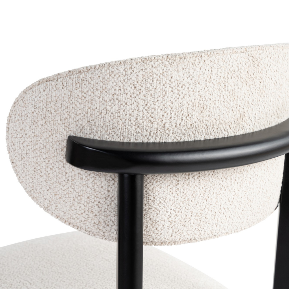 Lioro White Fabric Dining Chairs with Black Wooden Frame in Pair
